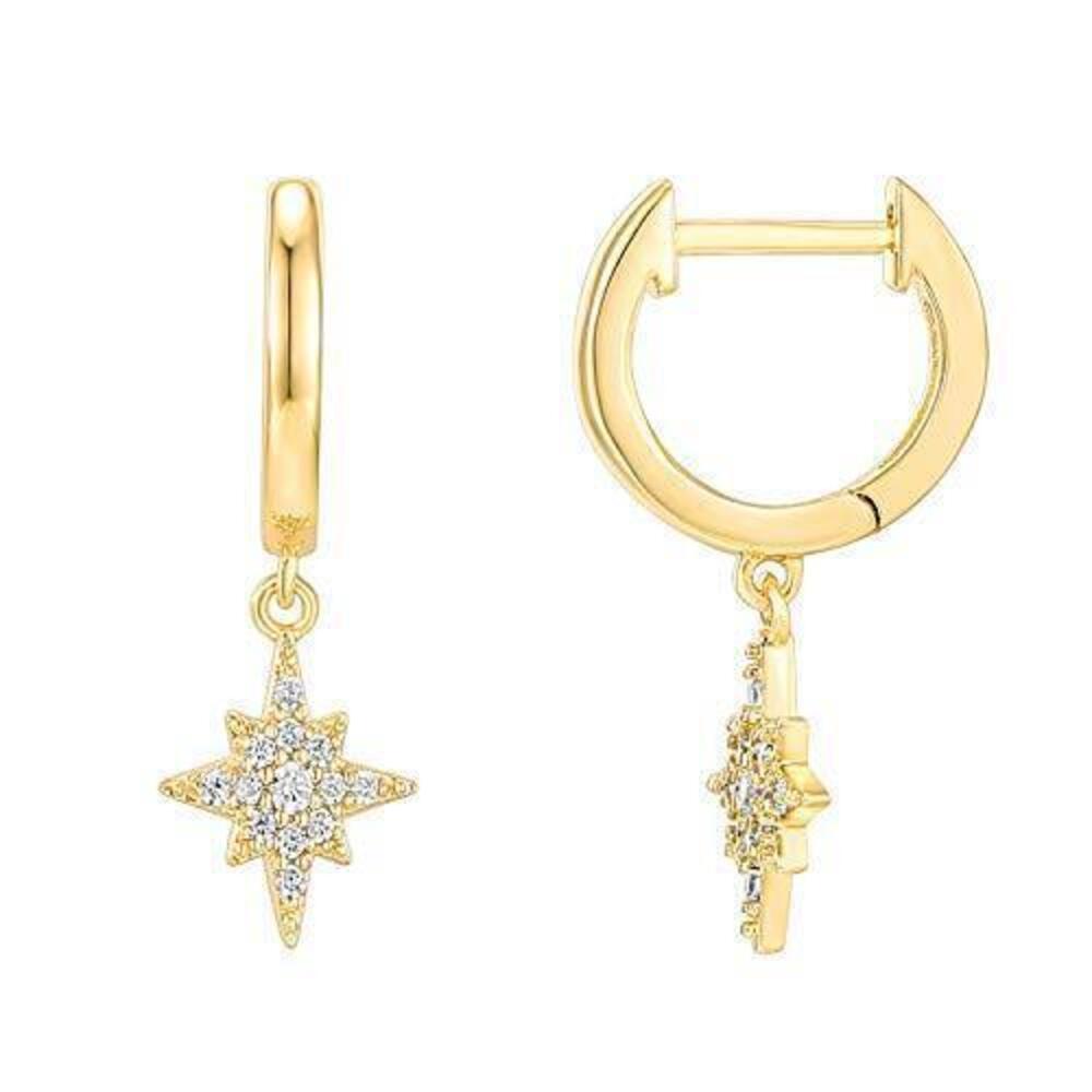 6484 18K Gold Plated S925 Sterling Silver Post Drop/Dangle Huggie Earrings